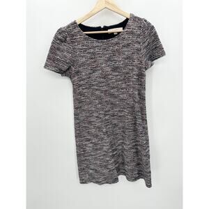 LOFT Dress Women 4 Black White Tweed Short Sleeve Back Zip Cotton Blend Mini